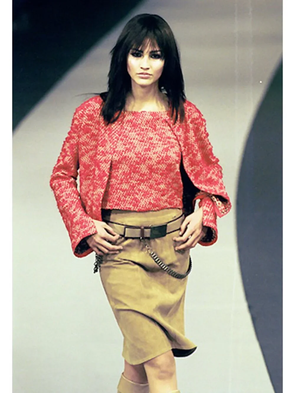 CHANEL 1999 Pre Fall 99A Red Yellow Mottled Boucle Tweed Tank Jacket Twin Set 38